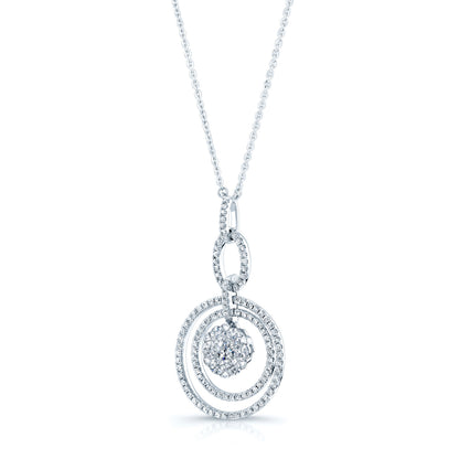 Diamond Cluster Oval Link Dangle Necklace In 14k White Gold	16-inch Chain