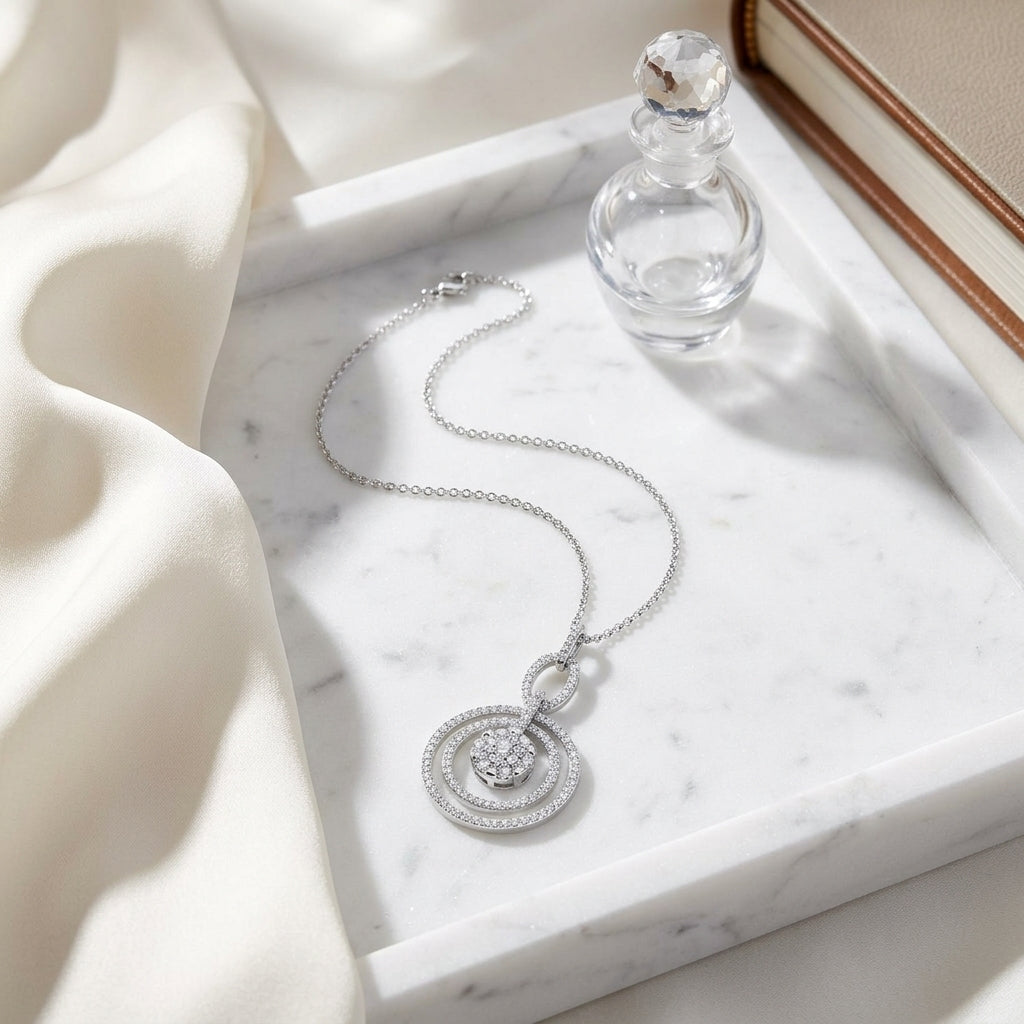 Diamond Cluster Oval Link Dangle Necklace In 14k White Gold 18-inch Chain — atelier still life