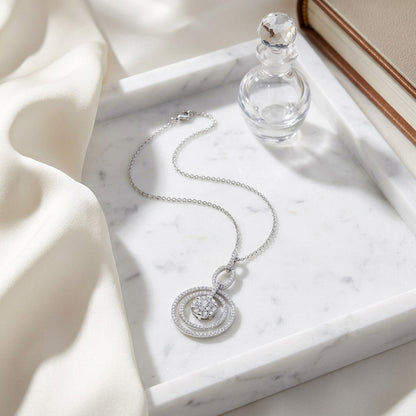 Diamond Cluster Oval Link Dangle Necklace In 14k White Gold 18-inch Chain — atelier still life