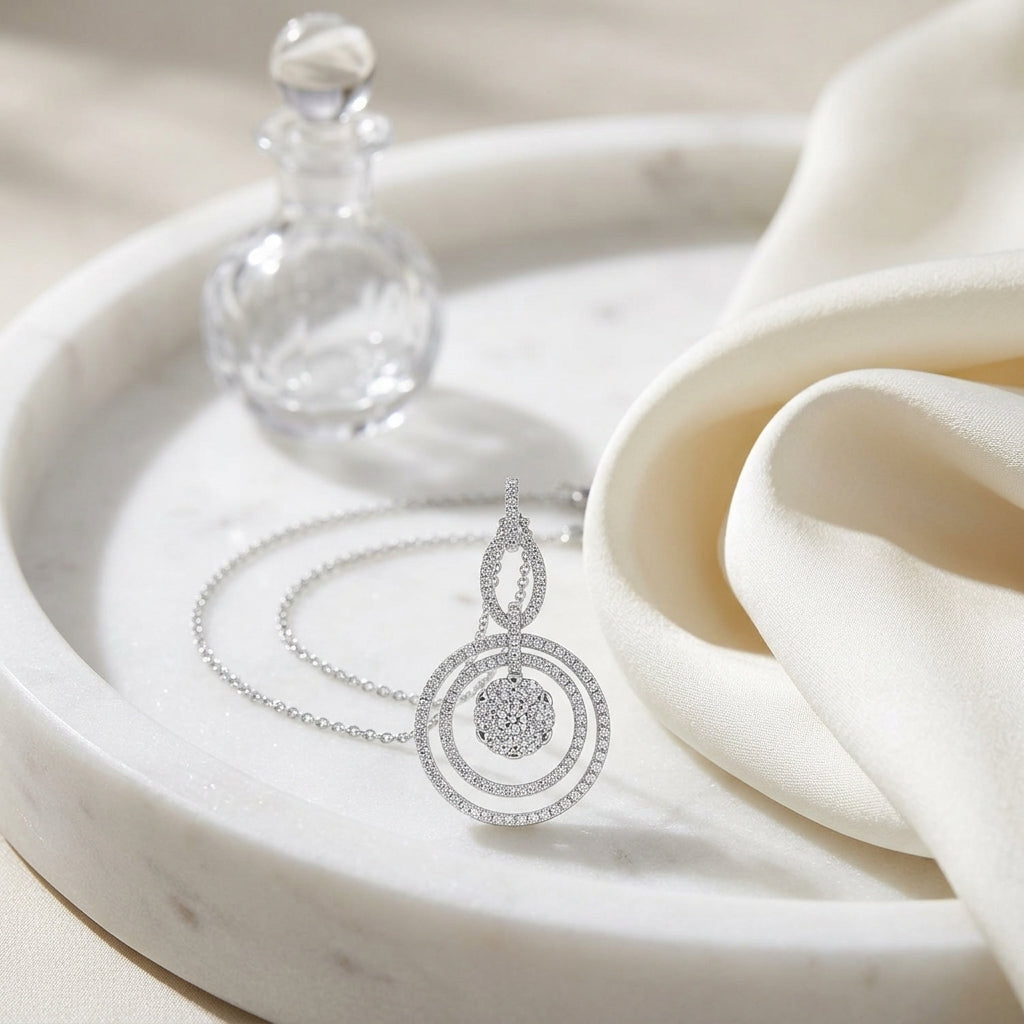 Diamond Cluster Oval Link Dangle Necklace In 14k White Gold	16-inch Chain — atelier still life