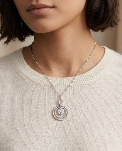 Diamond Cluster Oval Link Dangle Necklace In 14k White Gold	16-inch Chain — editorial close-up