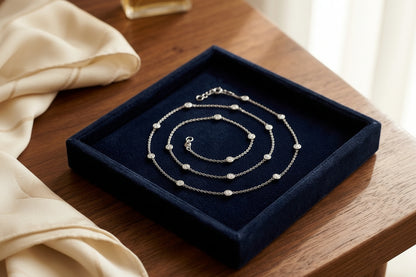 Diamonds by the Yard Round Bezel Necklace in 14k White Gold — velvet box