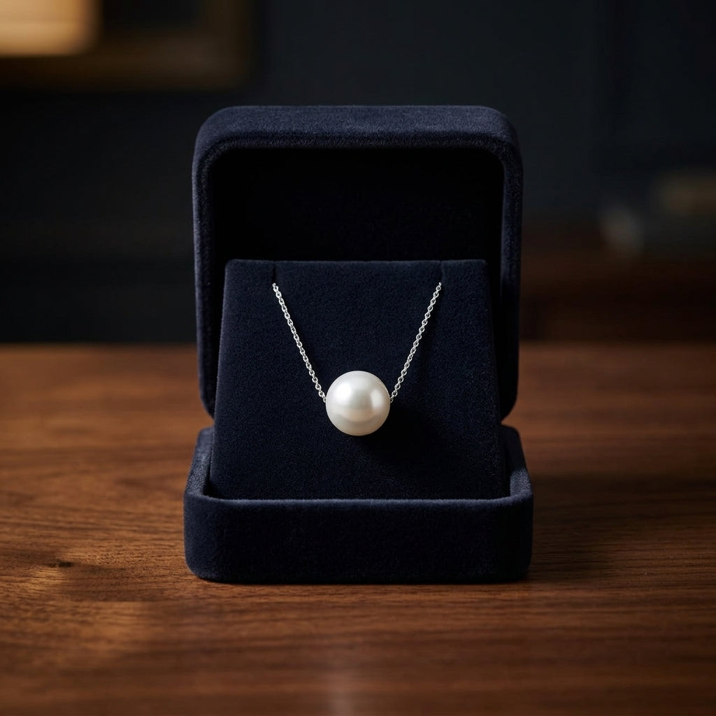 White Cultured Akoya Pearl Floating Necklace In 14k White Gold — gift presentation