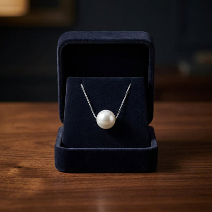 White Cultured Akoya Pearl Floating Necklace In 14k White Gold — gift presentation