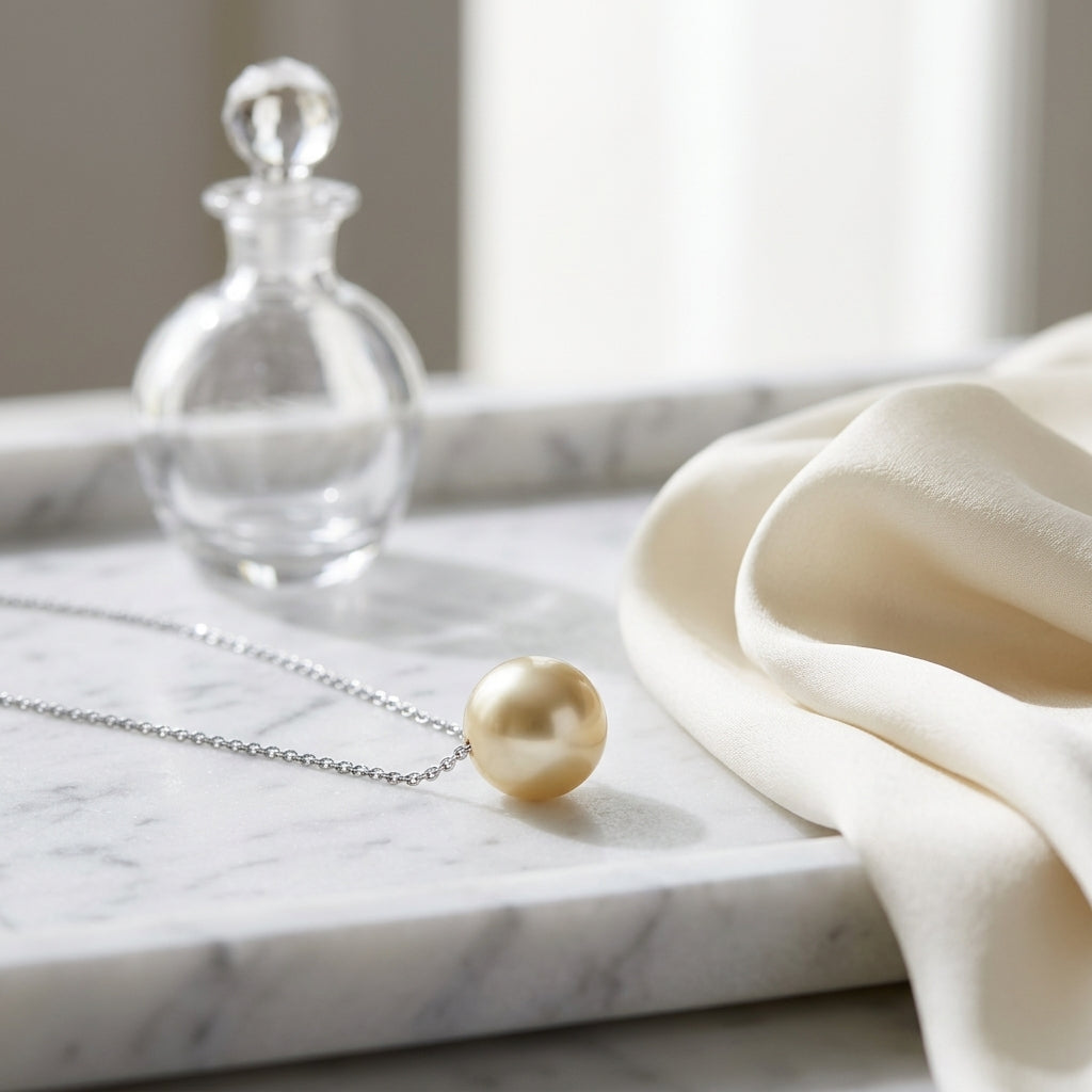 Gonden Pearl Floating Pendant In 14k White Gold — atelier still life