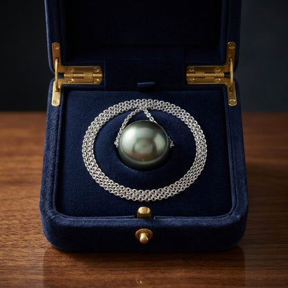 Black South Sea Pearl Floating Necklace In 14k White Gold — gift presentation