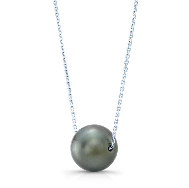 Black South Sea Pearl Floating Necklace In 14k White Gold