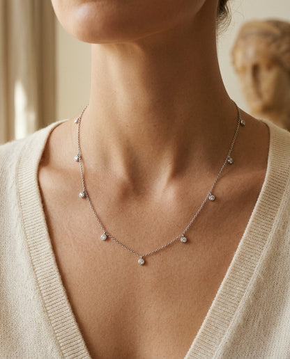 Diamonds by the Yard Round Bezel Charms Necklace in 14k White Gold, 18 Inches — portrait close