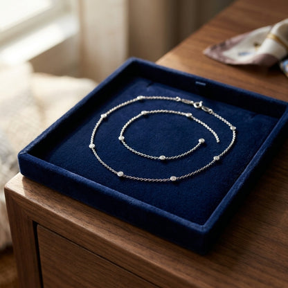 Diamonds by the Yard Round Bezel Charms Necklace in 14k White Gold, 18 Inches — velvet box