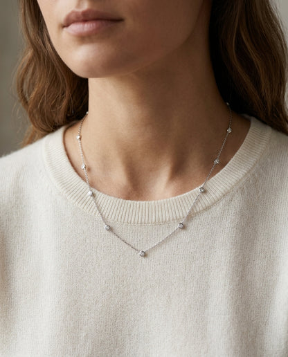 Diamonds By The Yard Round Bezel Charms Necklace In 14k White Gold — editorial close-up