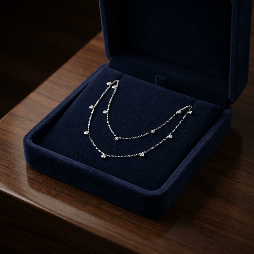 Diamonds By The Yard Round Bezel Charms Necklace In 14k White Gold — gift presentation