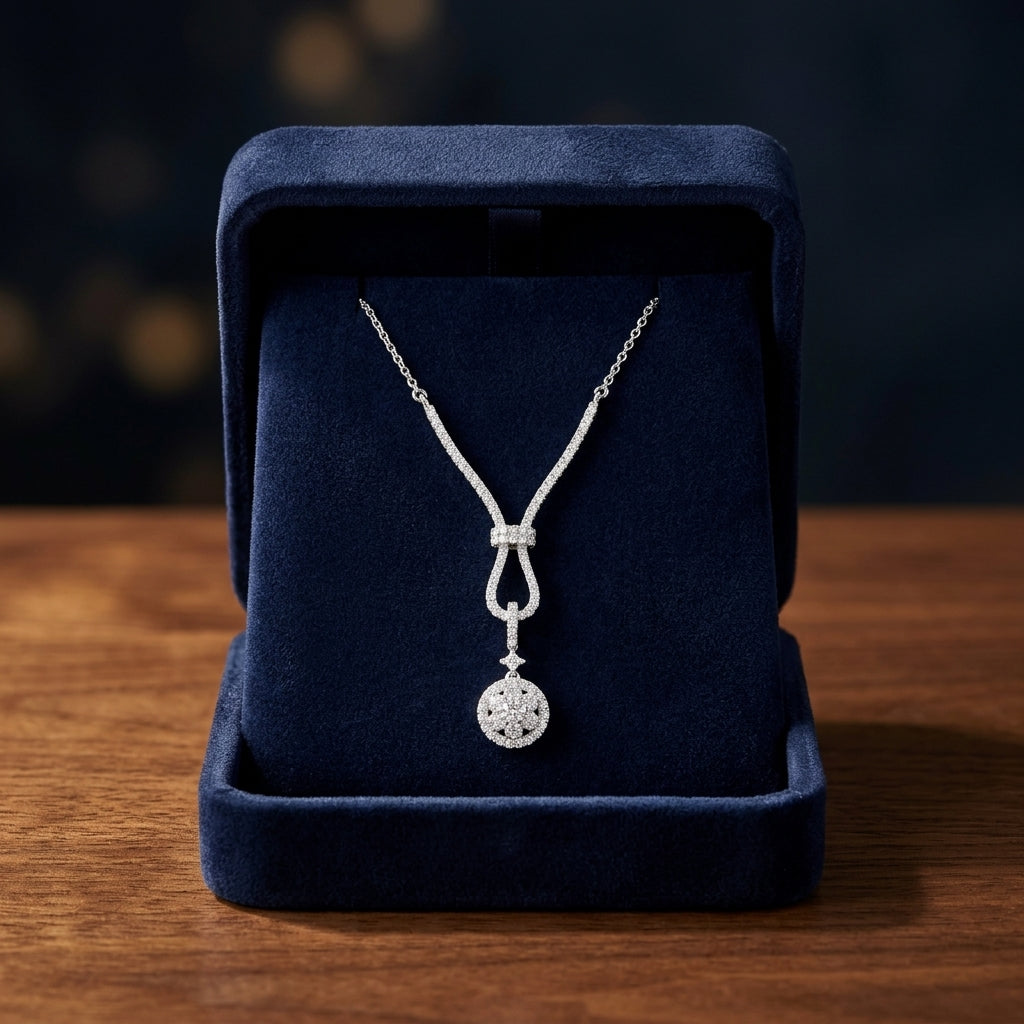 Diamond Cluster Riata Necklace In 14k White Gold — gift presentation
