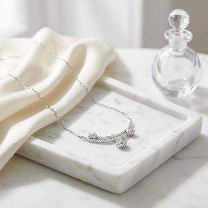 Diamond Cluster Curved Double Bar Necklace In 14k White Gold — atelier still life