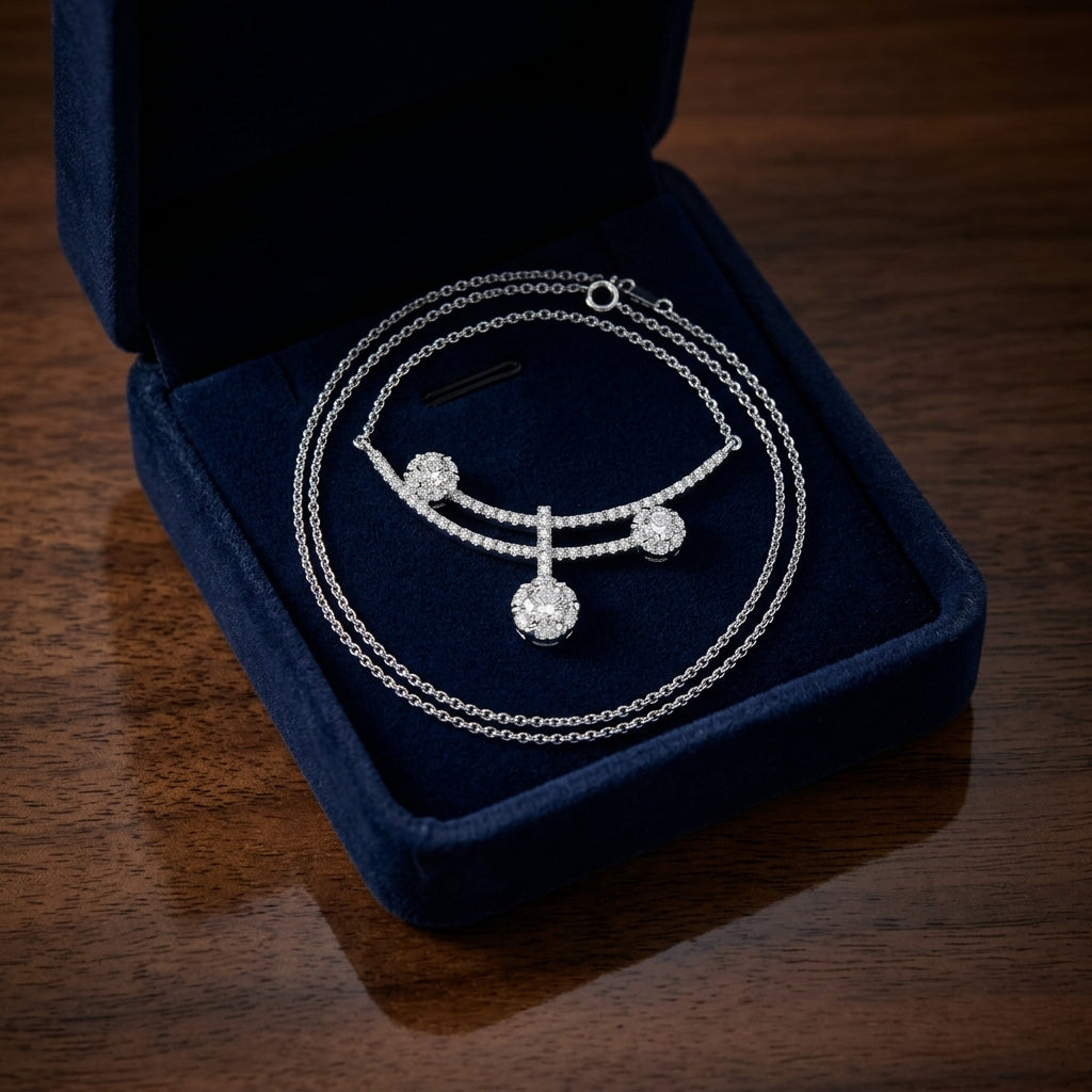 Diamond Cluster Curved Double Bar Necklace In 14k White Gold — gift presentation