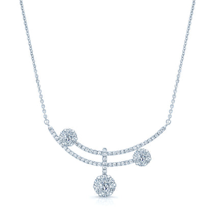 Diamond Cluster Curved Double Bar Necklace In 14k White Gold