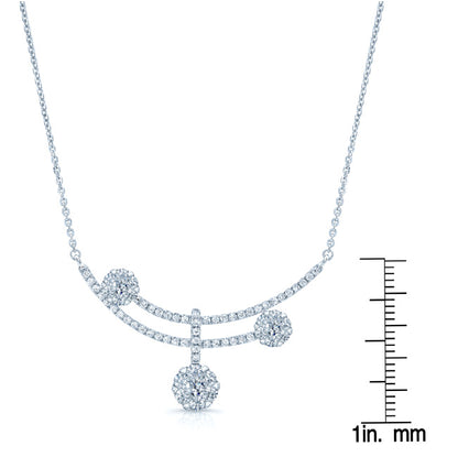 Diamond Cluster Curved Double Bar Necklace In 14k White Gold