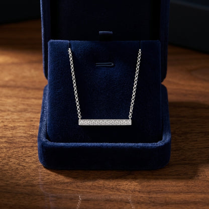 Diamond Pave Bar Necklace With Millgrained Edging In 14k White Gold — gift presentation
