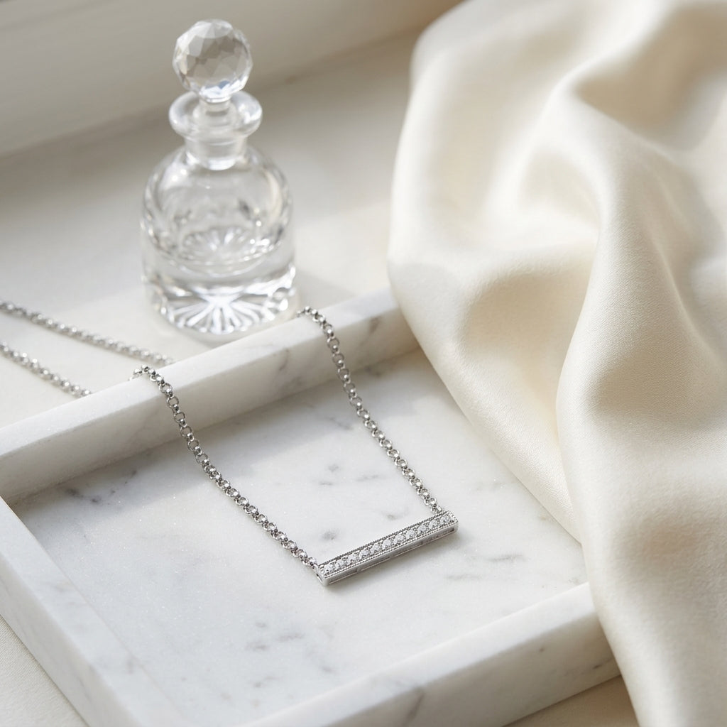 Diamond Bar Necklace In 14k White Gold 16 Inch Length — atelier still life