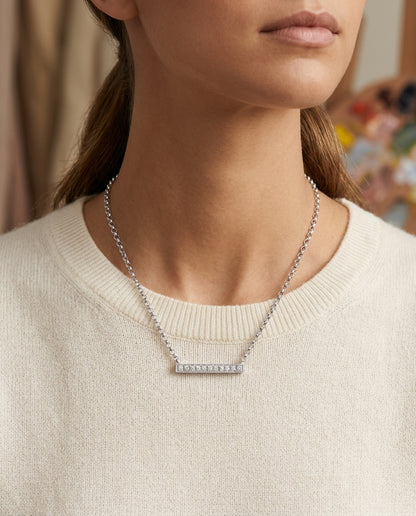 Diamond Bar Necklace In 14k White Gold 16 Inch Length — editorial close-up