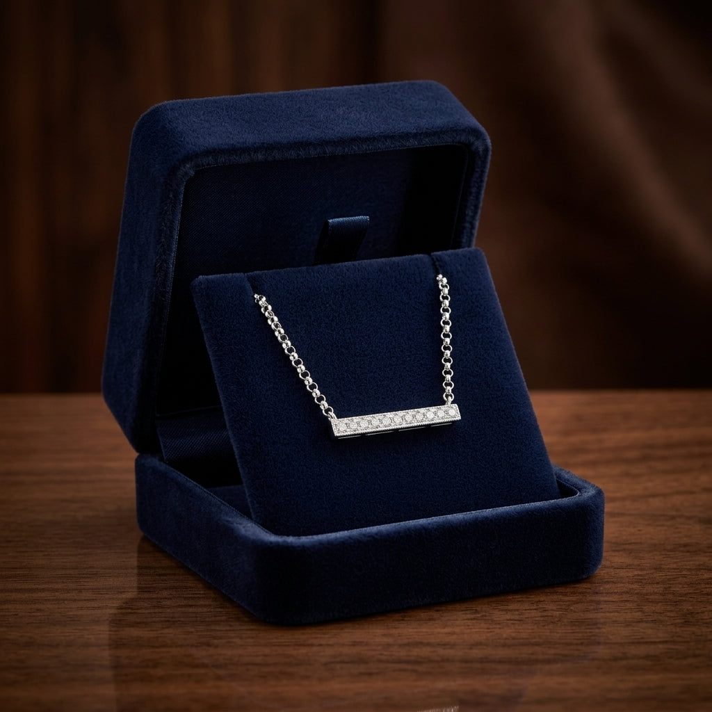 Diamond Bar Necklace In 14k White Gold 16 Inch Length — gift presentation