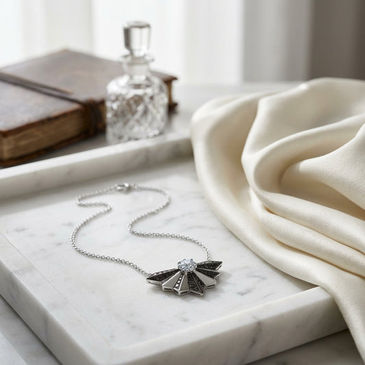 Black And White Diamond Fan Necklace In 14k White Gold (si) — atelier still life