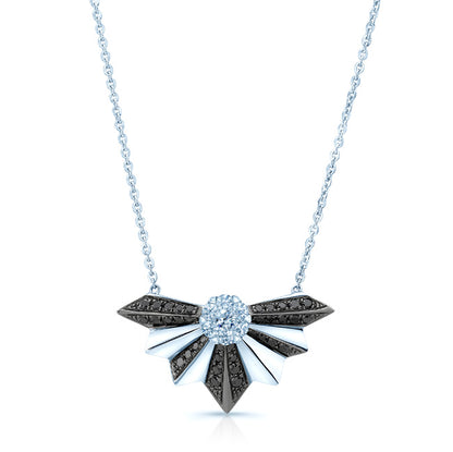 Black And White Diamond Fan Necklace In 14k White Gold (si)