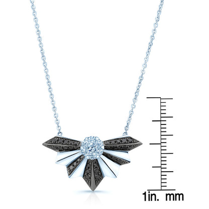 Black And White Diamond Fan Necklace In 14k White Gold (si)