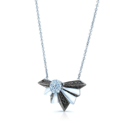 Black And White Diamond Fan Necklace In 14k White Gold (si)