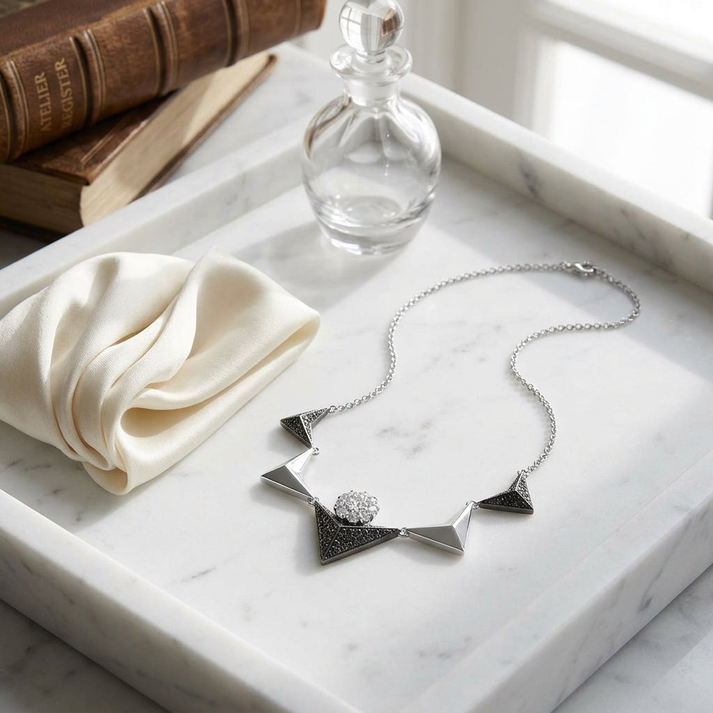 Black And White Diamond Chevron Necklace In14k White Gold (si) — atelier still life