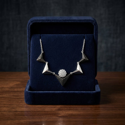 Black And White Diamond Chevron Necklace In14k White Gold (si) — gift presentation