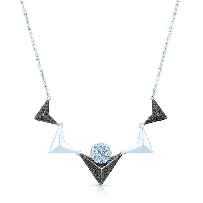Black And White Diamond Chevron Necklace In14k White Gold (si)