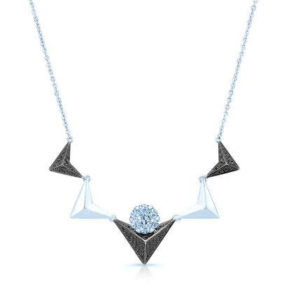 Black And White Diamond Chevron Necklace In14k White Gold (si)