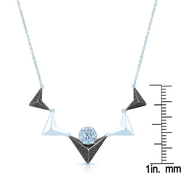 Black And White Diamond Chevron Necklace In14k White Gold (si)