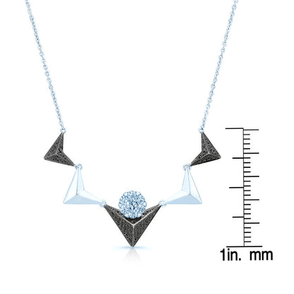 Black And White Diamond Chevron Necklace In14k White Gold (si)