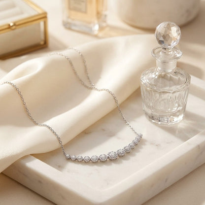 Diamond 13-Stone Floral Millgrained Necklace in 14k White Gold (1/3 Ct.tw.) — marble silk