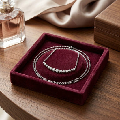 Diamond 13-Stone Floral Millgrained Necklace in 14k White Gold (1/3 Ct.tw.) — velvet box