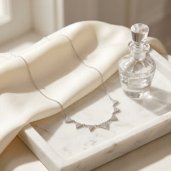 Diamond Pave 7-Triangle Necklace In 14k White Gold 16-18 Inch Adjustable Length — marble silk