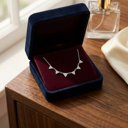 Diamond Pave 7-Triangle Necklace In 14k White Gold 16-18 Inch Adjustable Length — velvet box