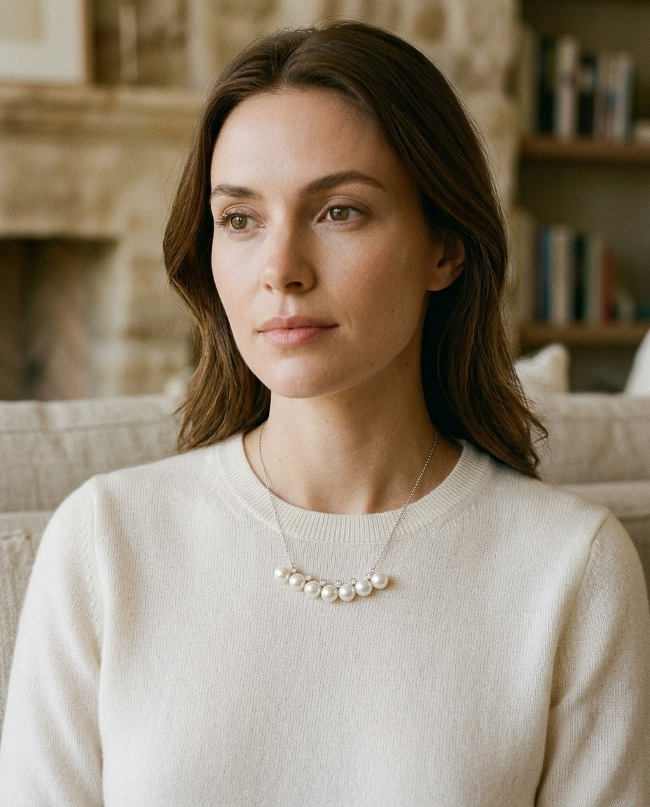 Freshwater Pearl Bar Necklace in 14k White Gold, 16-18 Inch Chain — portrait close