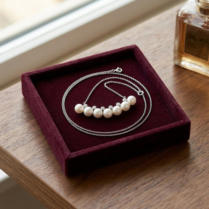 Freshwater Pearl Bar Necklace in 14k White Gold, 16-18 Inch Chain — velvet box