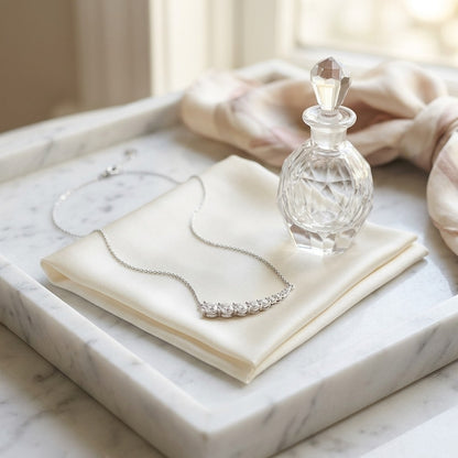 Diamond Round Graduated Prong-Set Comet Necklace in 14k White Gold — marble silk