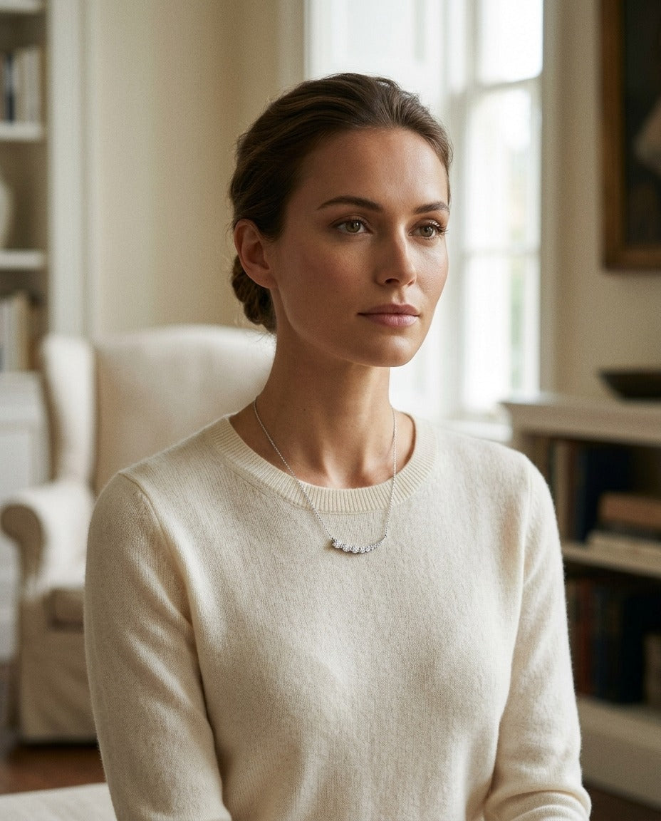 Diamond Round Graduated Prong-Set Comet Necklace in 14k White Gold — portrait full