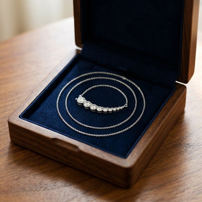 Diamond Round Graduated Prong-Set Comet Necklace in 14k White Gold — velvet box