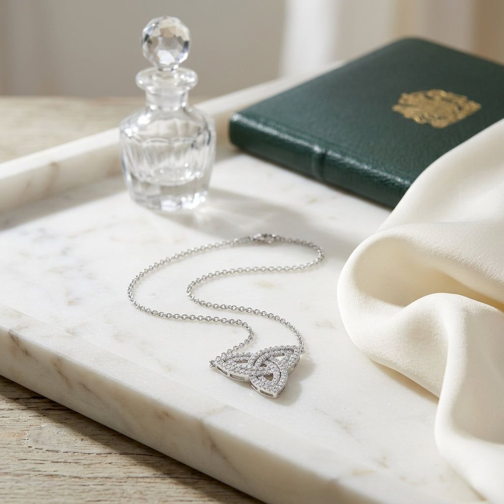 Diamond Trinity Knot Necklace In 14k White Gold 3/8ctw 18 Inch Length — atelier still life