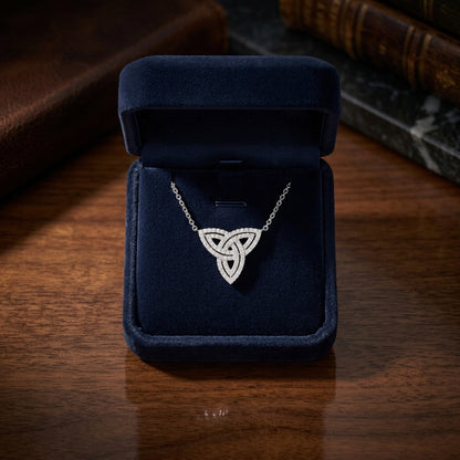 Diamond Trinity Knot Necklace In 14k White Gold 3/8ctw 18 Inch Length — gift presentation