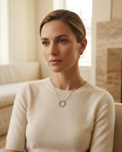 Diamond Sun Ray Necklace In 14k White Gold 3/4ctw, Adjustable 16-18 Inch Length — portrait full