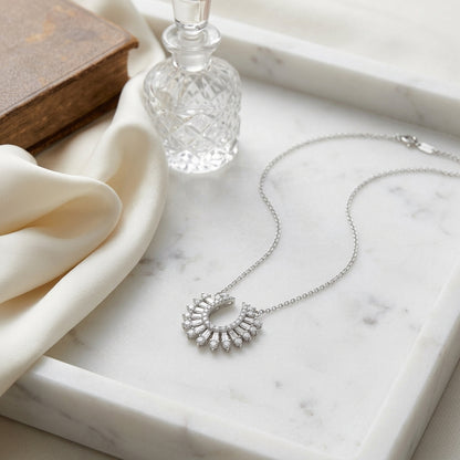 Round 3/8ctw & 1/3ctw Baguette Diamond Necklace with 16-18 Adj Chain Set in 14K White Gold - lifestyle
