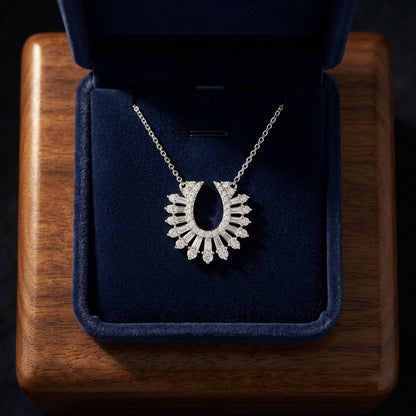 Round 3/8ctw & 1/3ctw Baguette Diamond Necklace with 16-18 Adj Chain Set in 14K White Gold - presentation