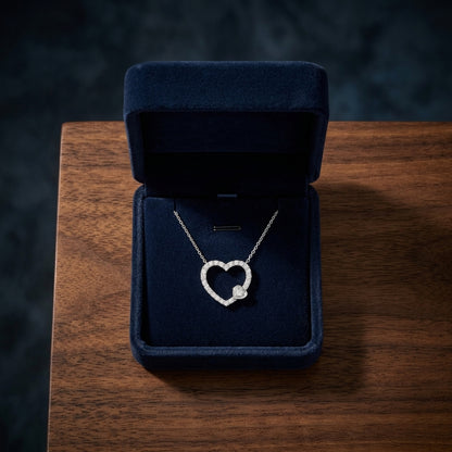 Diamond 1/2ctw Heart Necklace with 16/18 Adj Chain Set in 14K White Gold - presentation