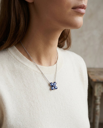 Blue Sapphire & Diamond Necklace Set in 14K White Gold - lifestyle